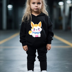 2pcs Kitty Print Hoodies Pants Set For Kids Spring Fall Sports