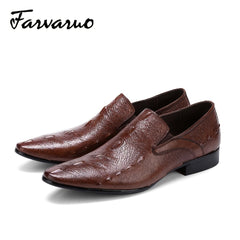 FARWARWO Coffee Leather Croc Oxford Shoes Pointed Toe Formal Dress Shoes