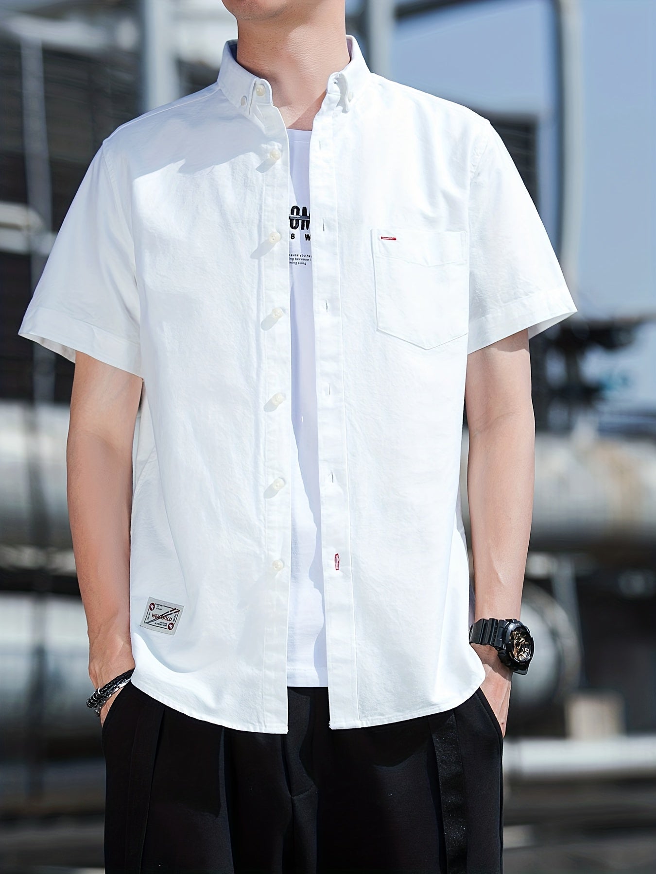 Men's Classic Button Up Shirt With Pocket for Business Occasion