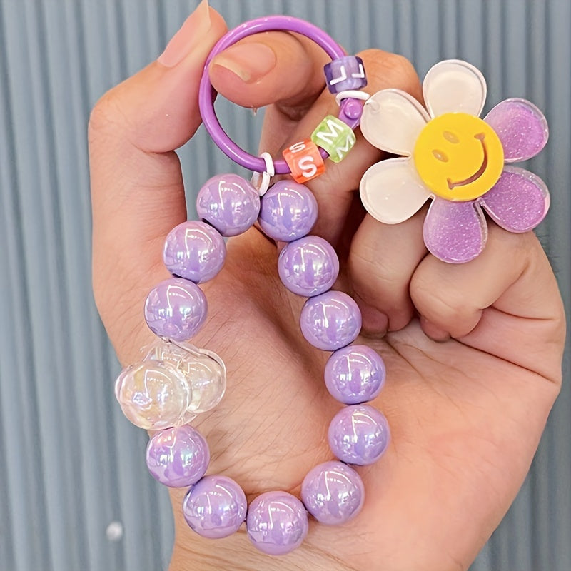 Colorful Flower Pendant Keychain Bracelet Beaded Keychain