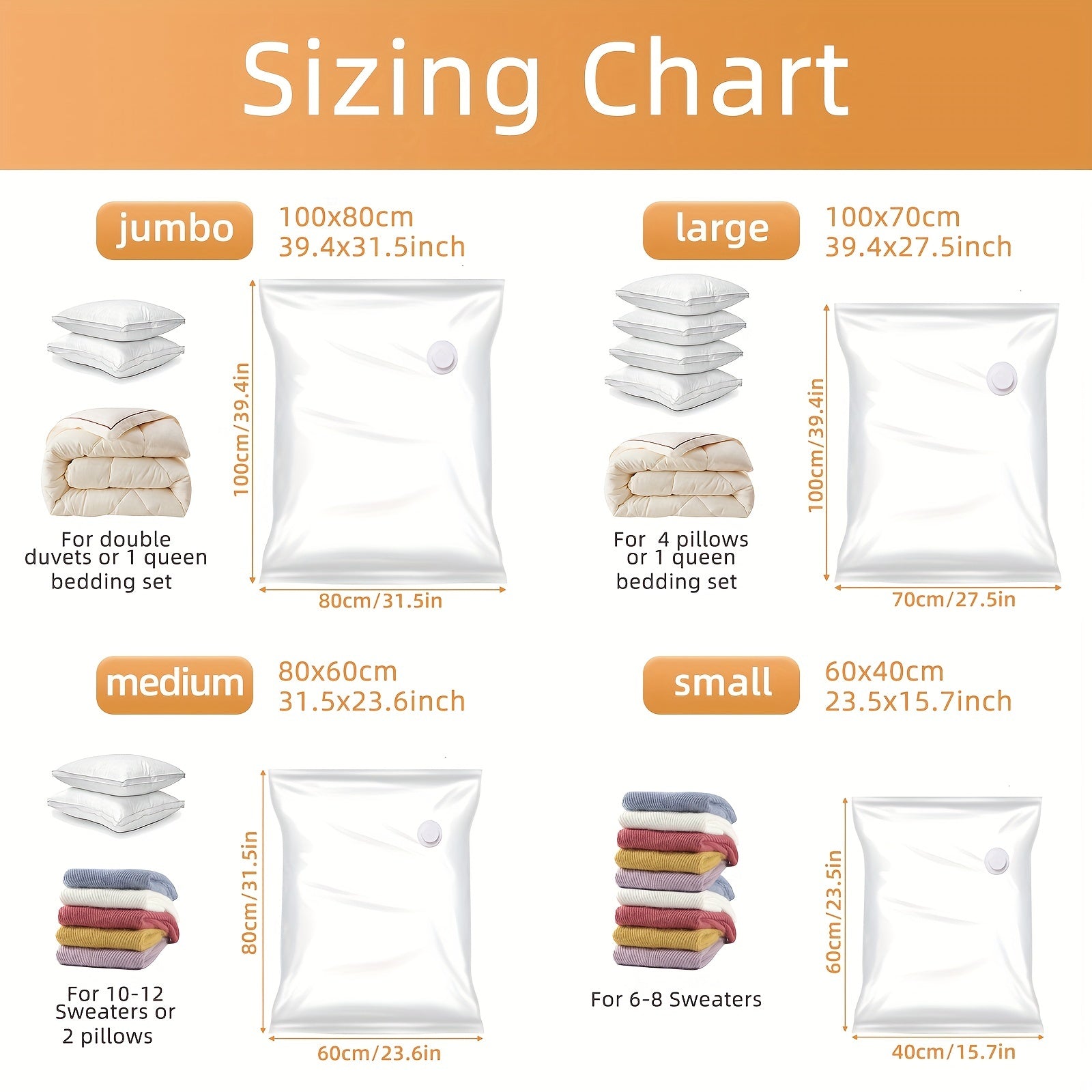 6pcs Vacuum Compression Storage Bag for Clothes Blankets Shirts