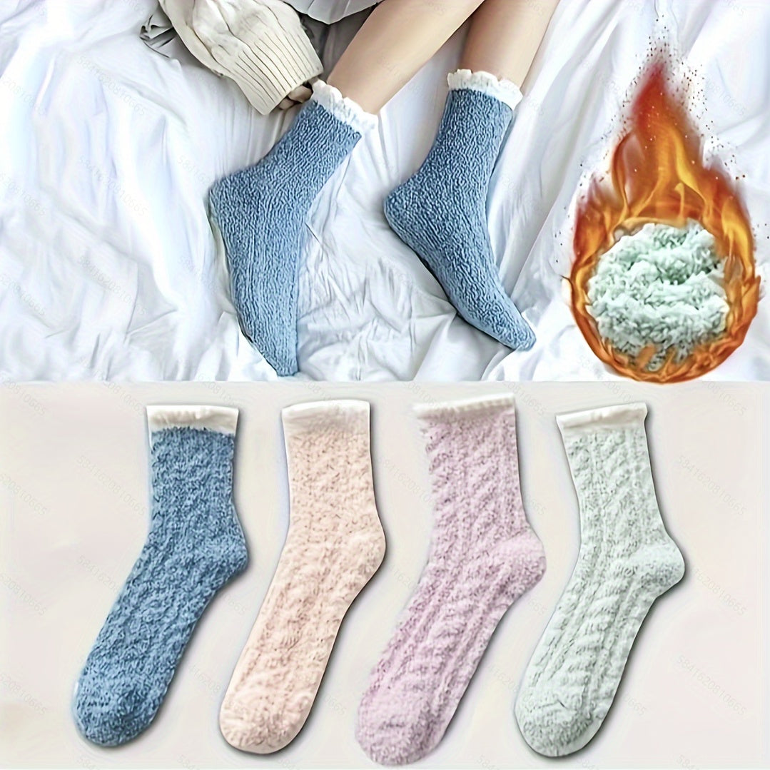 4 Pairs Winter Warm Fluffy Socks Thick Thermal Soft Coldproof Crew Socks