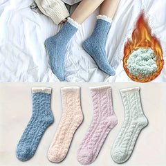 4 Pairs Winter Warm Fluffy Socks Thick Thermal Soft Coldproof Crew Socks