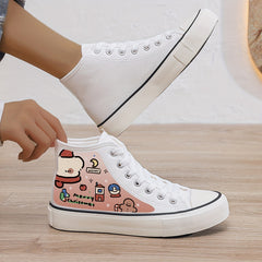Christmas Cartoon Print Plush Lined Thermal Chunky Canvas Sneakers