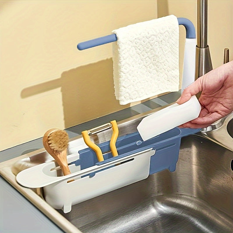Telescopic Sink Storage Rack Adjustable Sponge Holder 2 in 1 Organizer