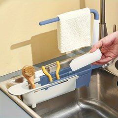 Telescopic Sink Storage Rack Adjustable Sponge Holder 2 in 1 Organizer