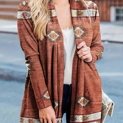 Boho Cardigan Women's Plus Colorblock Southwestern Print