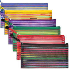 6pcs Plastic Pencil Case Zipper Mesh Bag Office Pen Cosmetic Makeup Bag