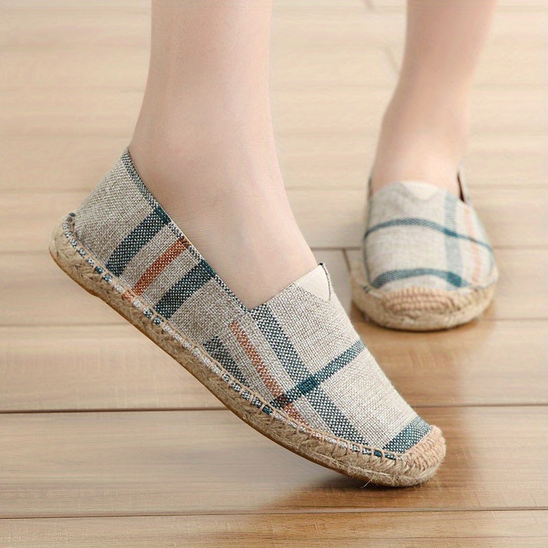Plaid Pattern Espadrille Flat Shoes Women's Footwear