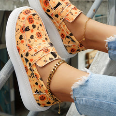 Women's Cat & Pumpkin Print Sneakers Casual Low Top Halloween Shoes