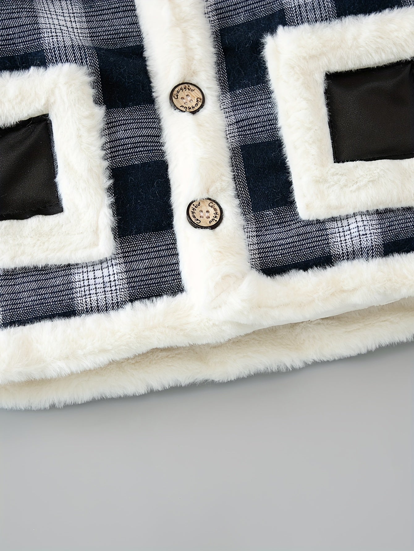 Boys Fleece Jacket Plaid Stitching Leather Winter Coat