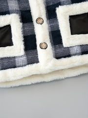 Boys Fleece Jacket Plaid Stitching Leather Winter Coat