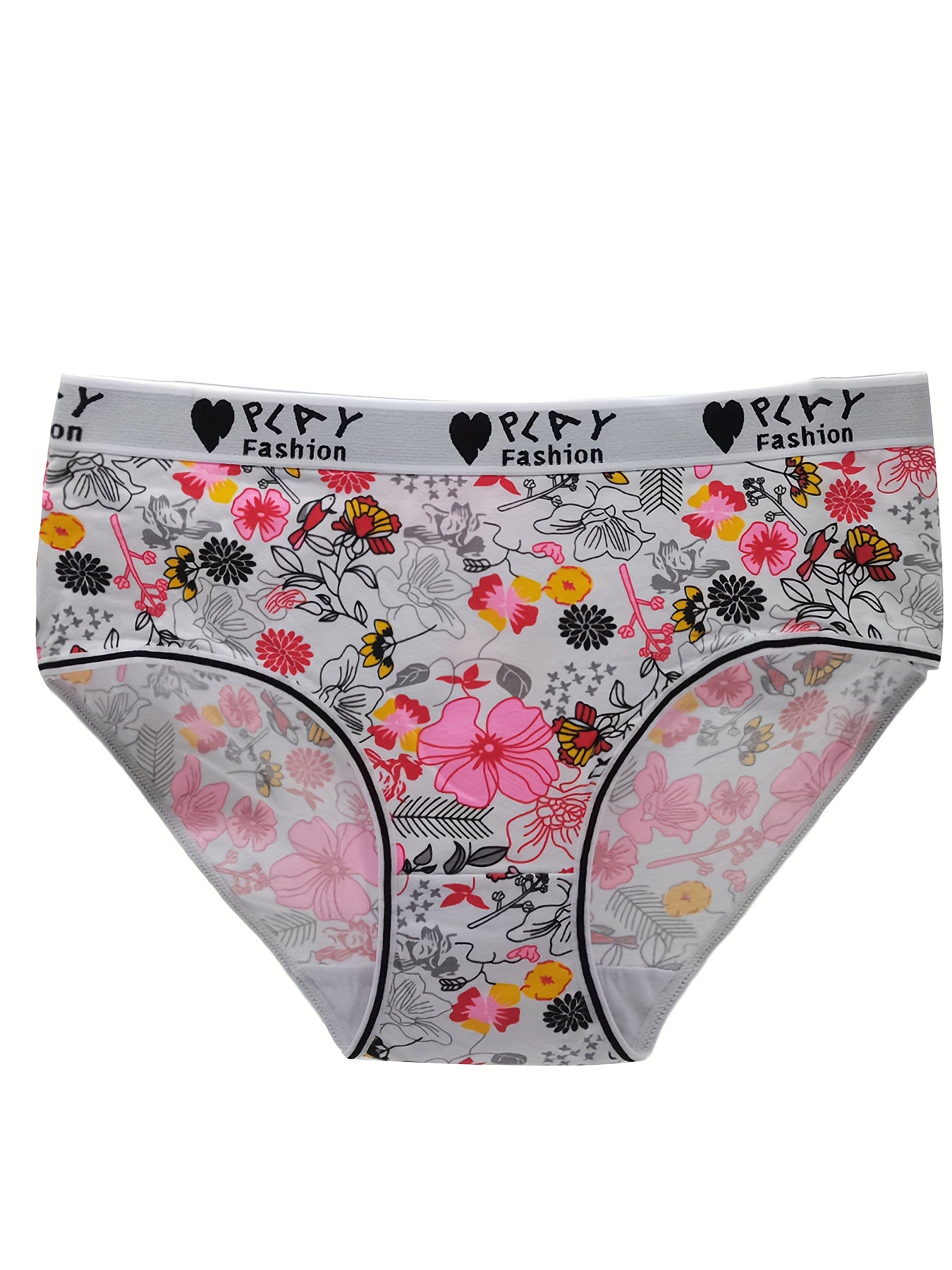 6 Pack Plus Size Boho Panties Set Women's Floral Print Bikini Underwear