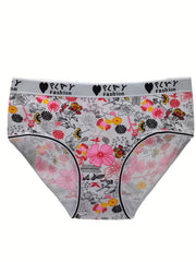 6 Pack Plus Size Boho Panties Set Women's Floral Print Bikini Underwear