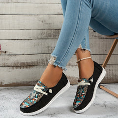 Cow Head & Leopard Print Canvas Loafers Women's Casual Flat Sneakers