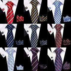 Men's Tie Set Striped Necktie Pocket Square Cufflinks Set
