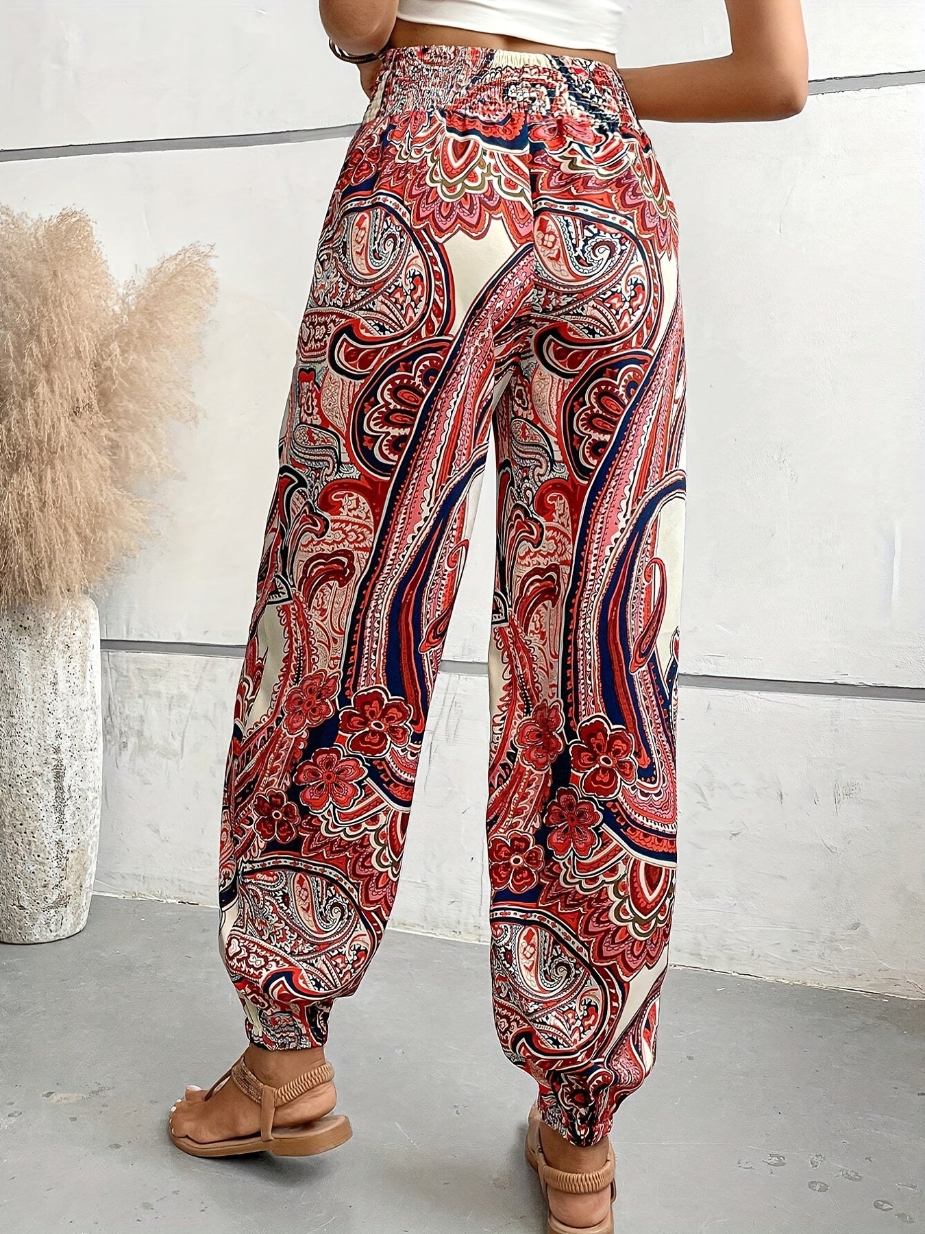 Paisley Print Stirred Waist Carrot Pants Baggy Pants