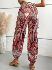 Paisley Print Stirred Waist Carrot Pants Baggy Pants