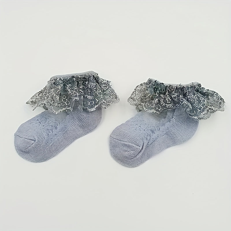 4Pairs Baby Girls Lace Ruffle Ankle Socks for Summer