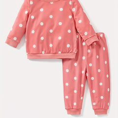 Baby Dotted Print Sweatshirt Pants Set Fall Winter Loungewear Set