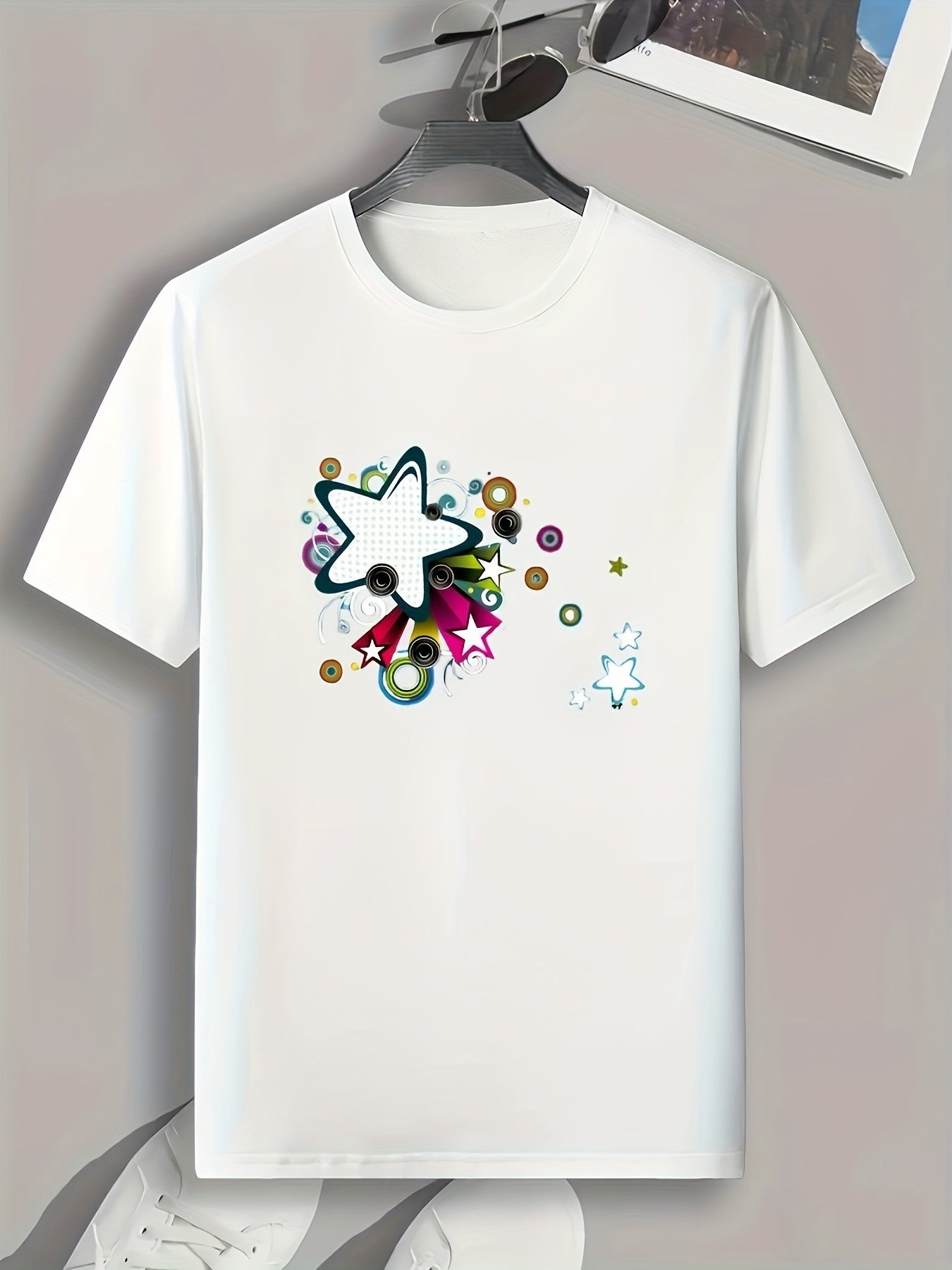 Star Pattern Print Men's Comfy Sports T shirt Graphic Tee