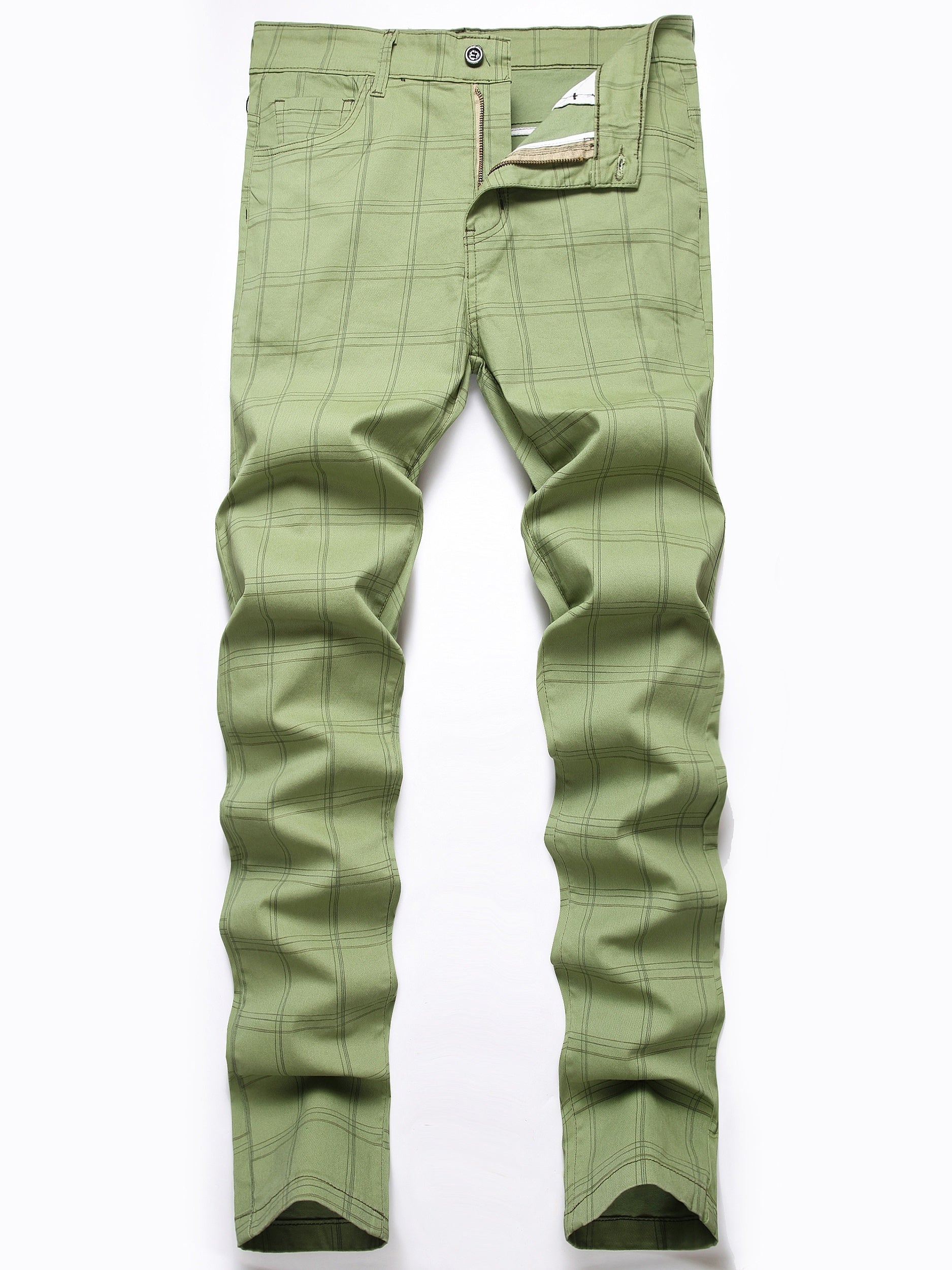 Men s Slim Fit Plaid & Striped Slacks Vintage Style Stretch Dress