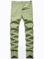 Men s Slim Fit Plaid & Striped Slacks Vintage Style Stretch Dress