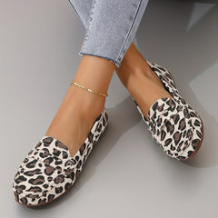 Leopard Print Ballet Flats Round Toe Slip On Lightweight Shoes