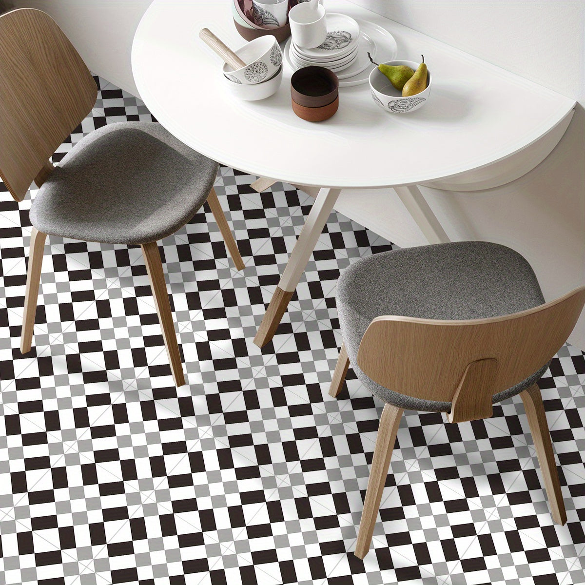 9pcs Gray Geometric Floor Tile Sticker Waterproof Vinyl Matte Floor Sticker