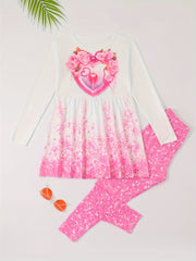 Girls Heart Graphic Long Sleeve Top Pants Set
