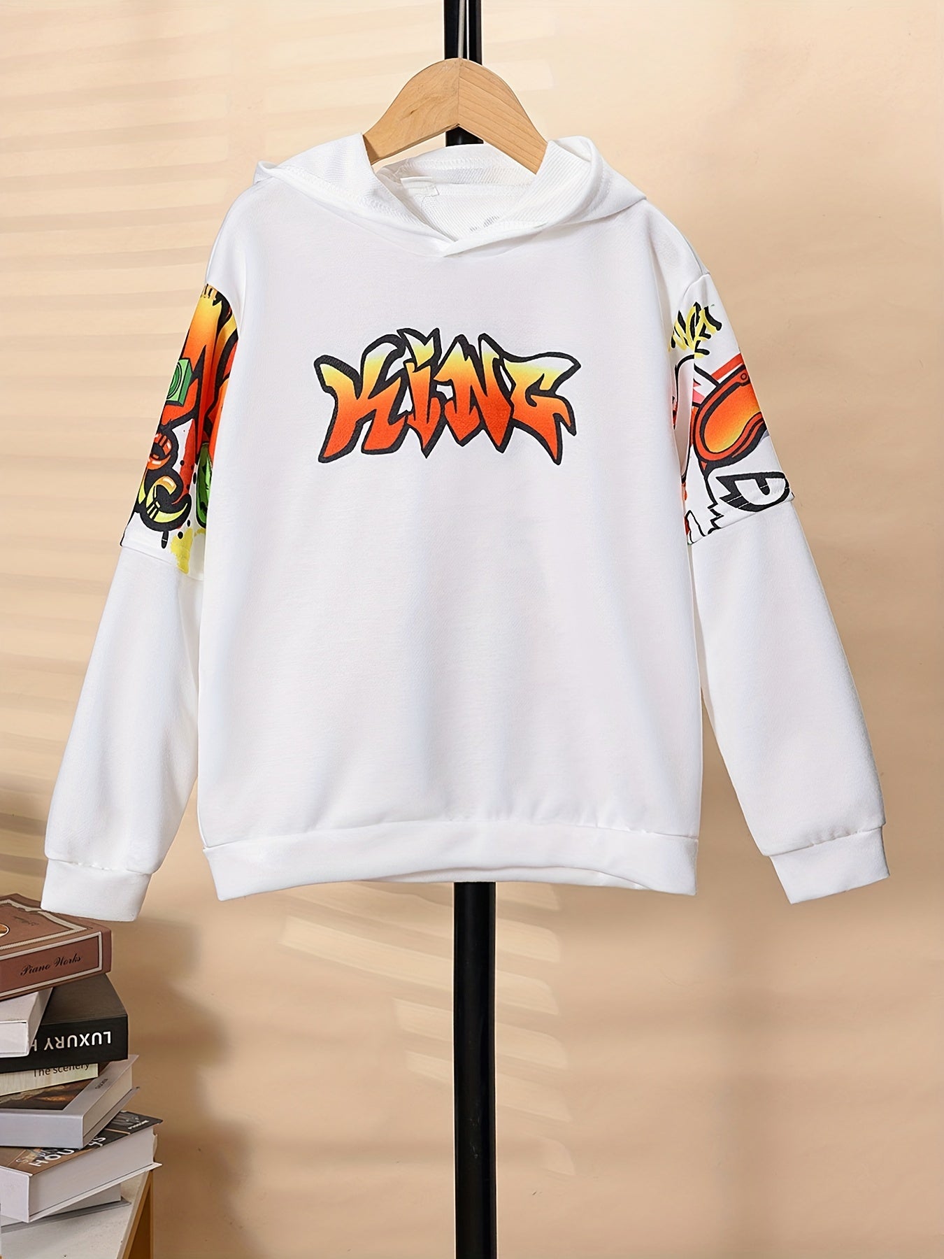 Animal & Letter Print Boys Hoodie for Spring Fall