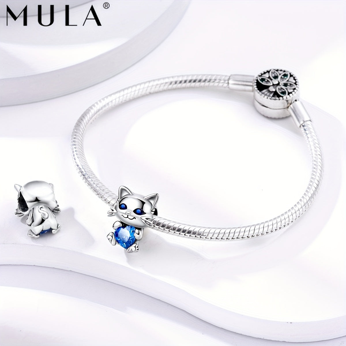 925 Silver Plated Cat Charm Beads DIY Jewelry Gift