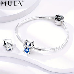 925 Silver Plated Cat Charm Beads DIY Jewelry Gift