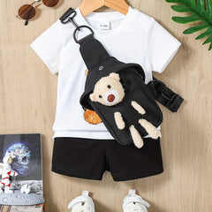 Toddler Bear Graphic T shirt & Shorts Set with Pop Bag and Toy