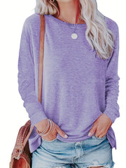 Solid Casual Crew Neck Long Sleeve Sweatshirt Women's Clothing