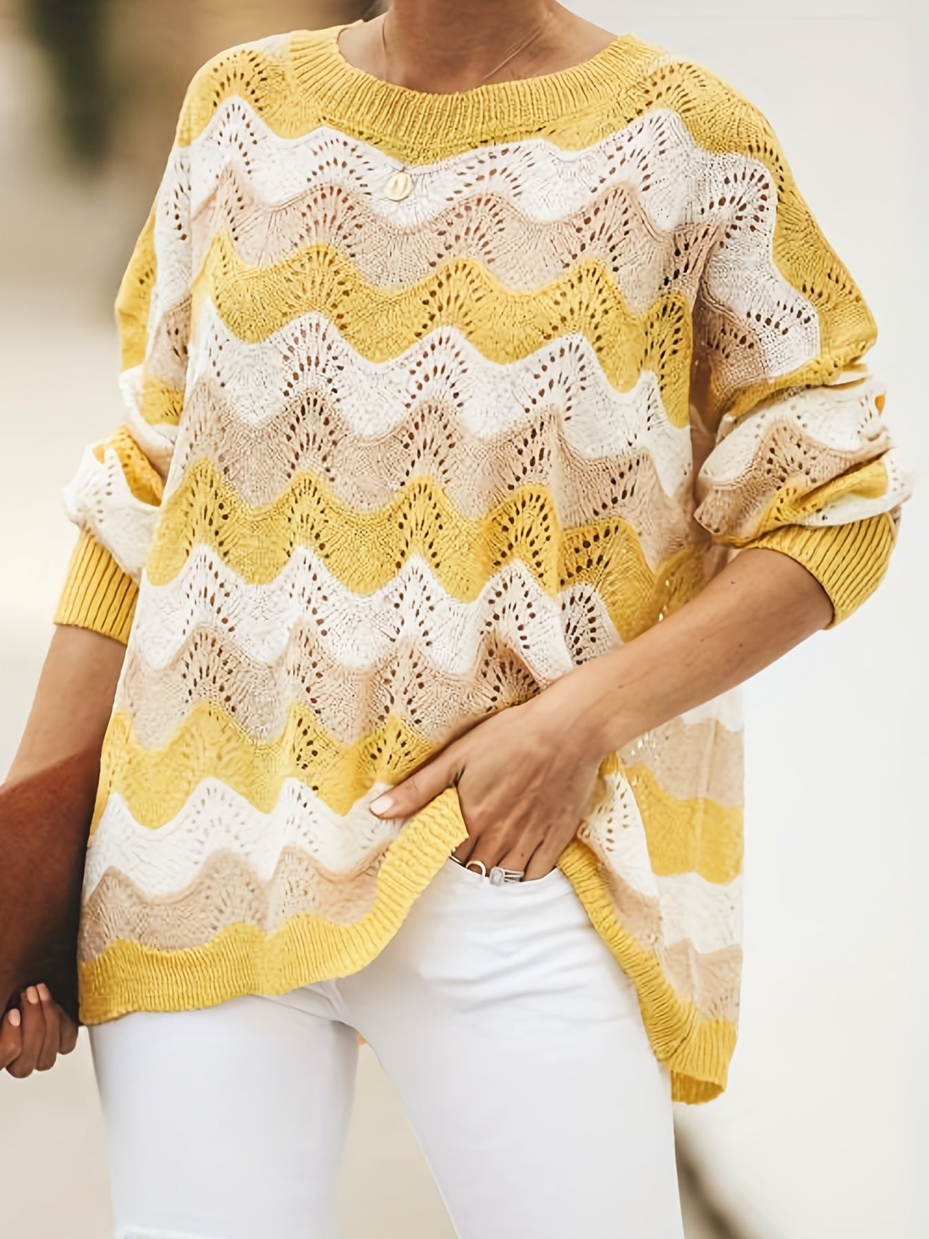 Colorblock Embroidered Sweater Long Sleeve Round Neck Jumper