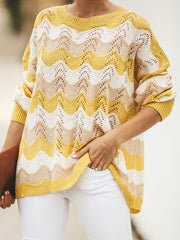Colorblock Embroidered Sweater Long Sleeve Round Neck Jumper