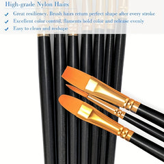 20 Round Nylon Hair Paint Brushes Set for Acrylic & Watercolor