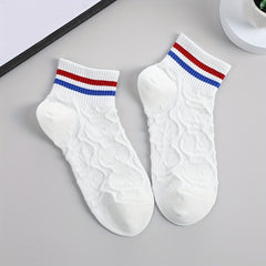 5 Pairs 3D Textured Socks Soft Striped Trim Short Socks Women's Stockings