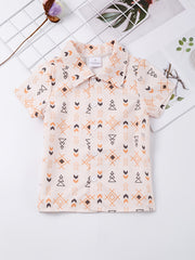 Boys Symbols Shirt Short Sleeves Button Casual Summer Kids Clothes