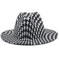 Men's Wide Brim Houndstooth Fedora Sun Hat for Outdoors