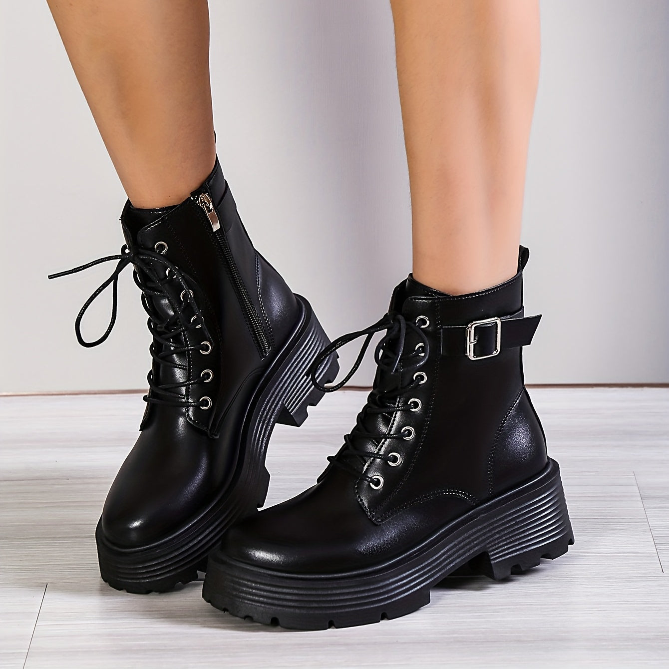 Women's Platform Ankle Boots Chunky Heeled Combat Boots