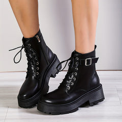 Women's Platform Ankle Boots Chunky Heeled Combat Boots