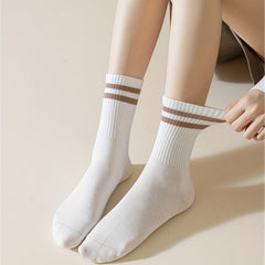 5 Pairs Striped Crew Socks Comfy & Breathable Women's Mid Tube Stockings
