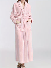 Cozy Long Sleeve Fuzzy Night Robe with Belt & Pockets