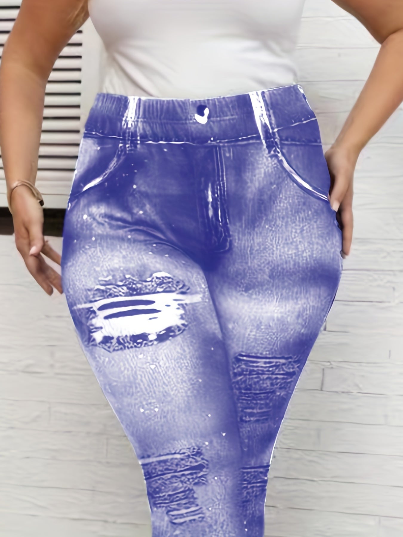 Casual Leggings Women's Plus Tie Dye Denim Print