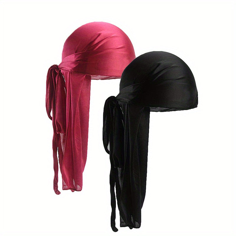 2pcs Bandana Pirate Hat Silk Durag Turban Hijab Hat For Men Women