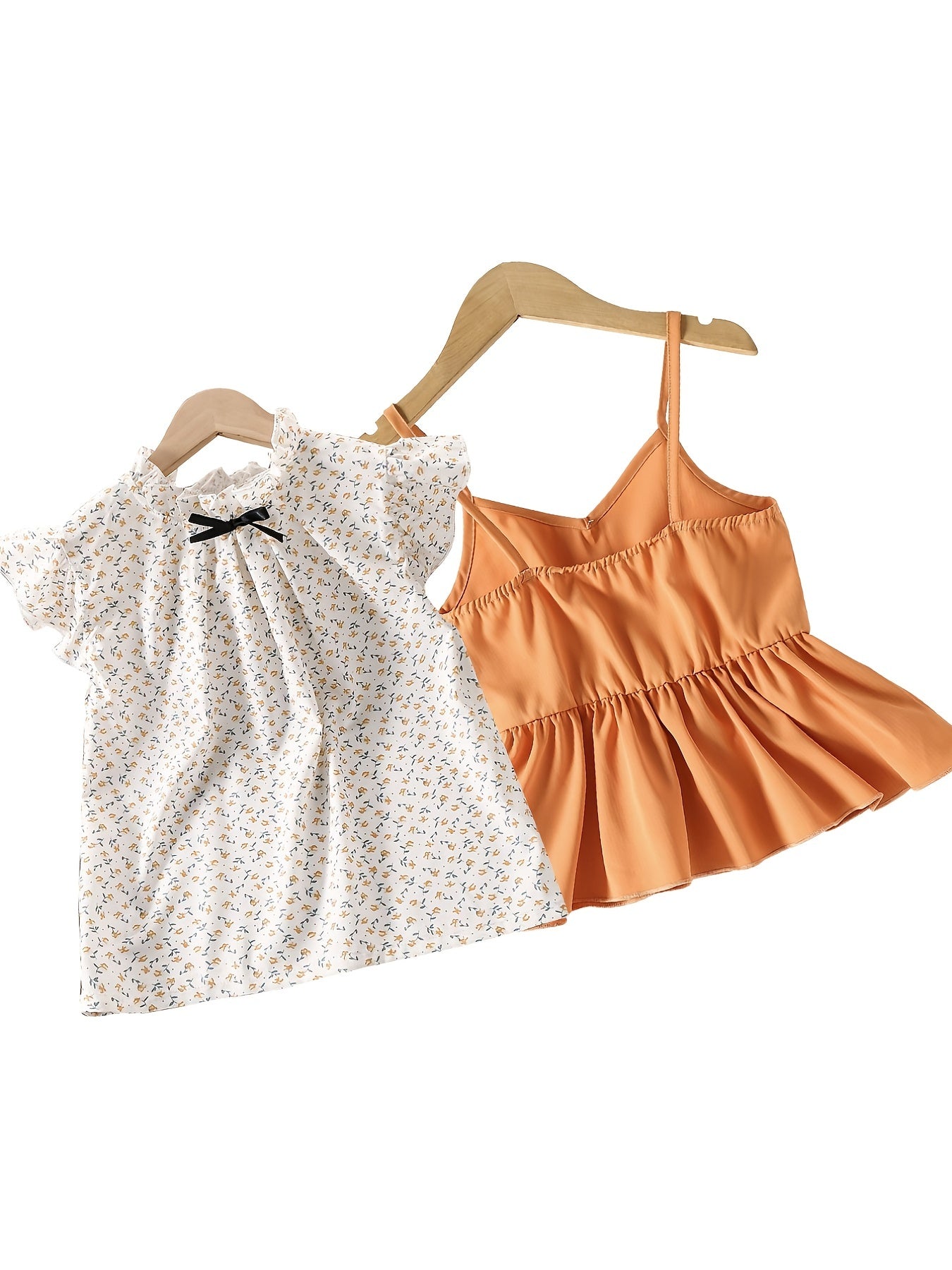 Girls 2pcs Floral Bow Knot Blouse & Cami Top Set Outfit