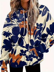 Women's Plus Floral Print Long Sleeve Hoodie With Pockets