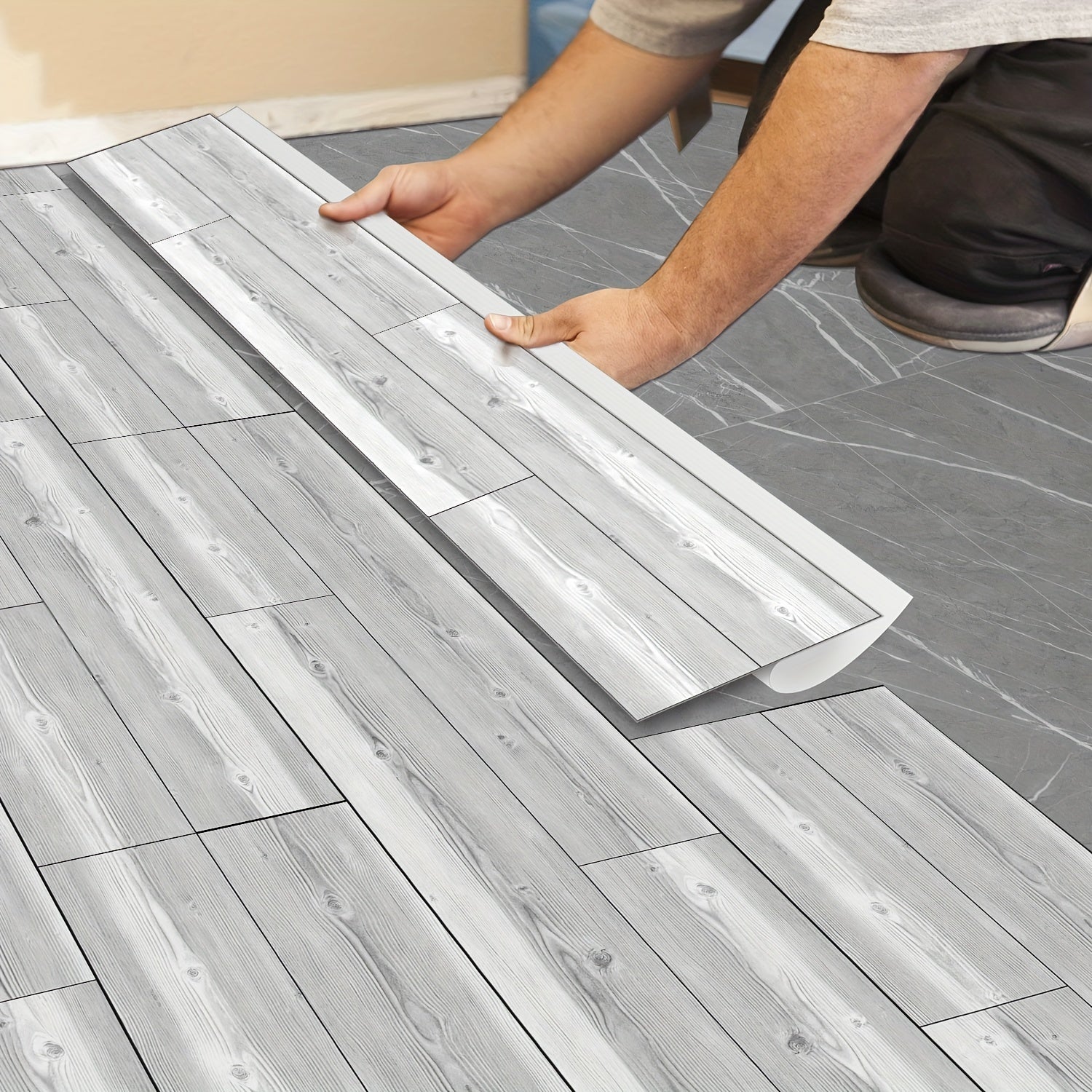 10pcs Gray Wood Peel & Stick Tiles 15x88 Waterproof for Bath & Kitchen